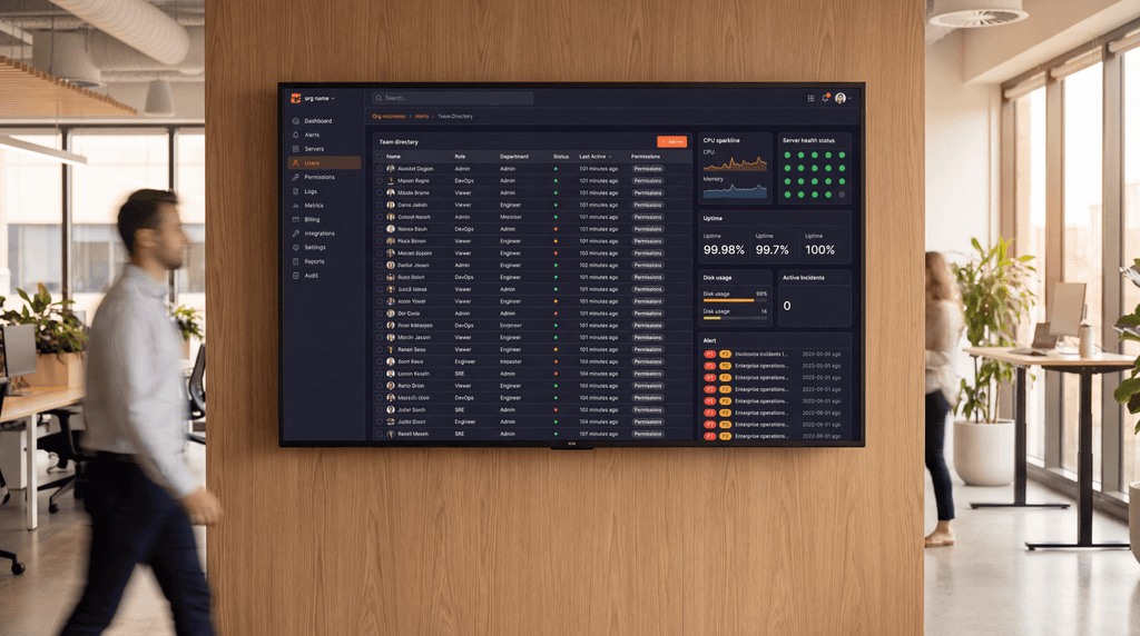 A desk with a laptop and an employee badge laying on top of it.