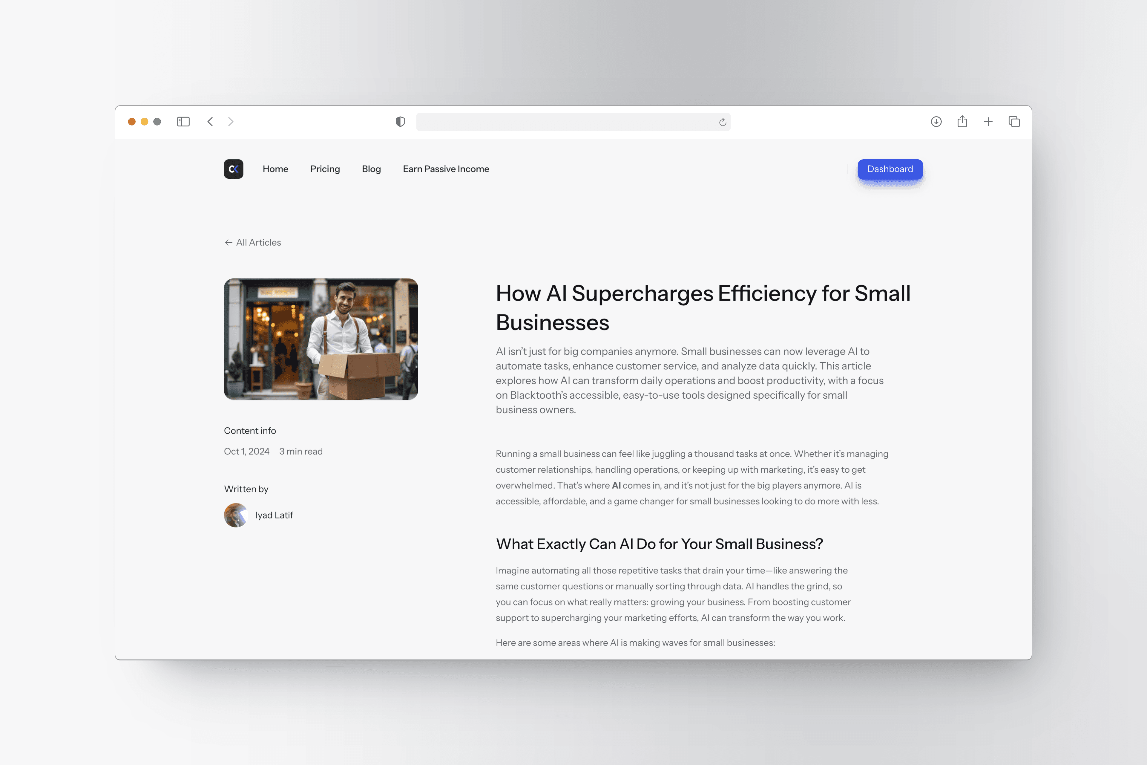 Blacktooth's blog page design made in Framer