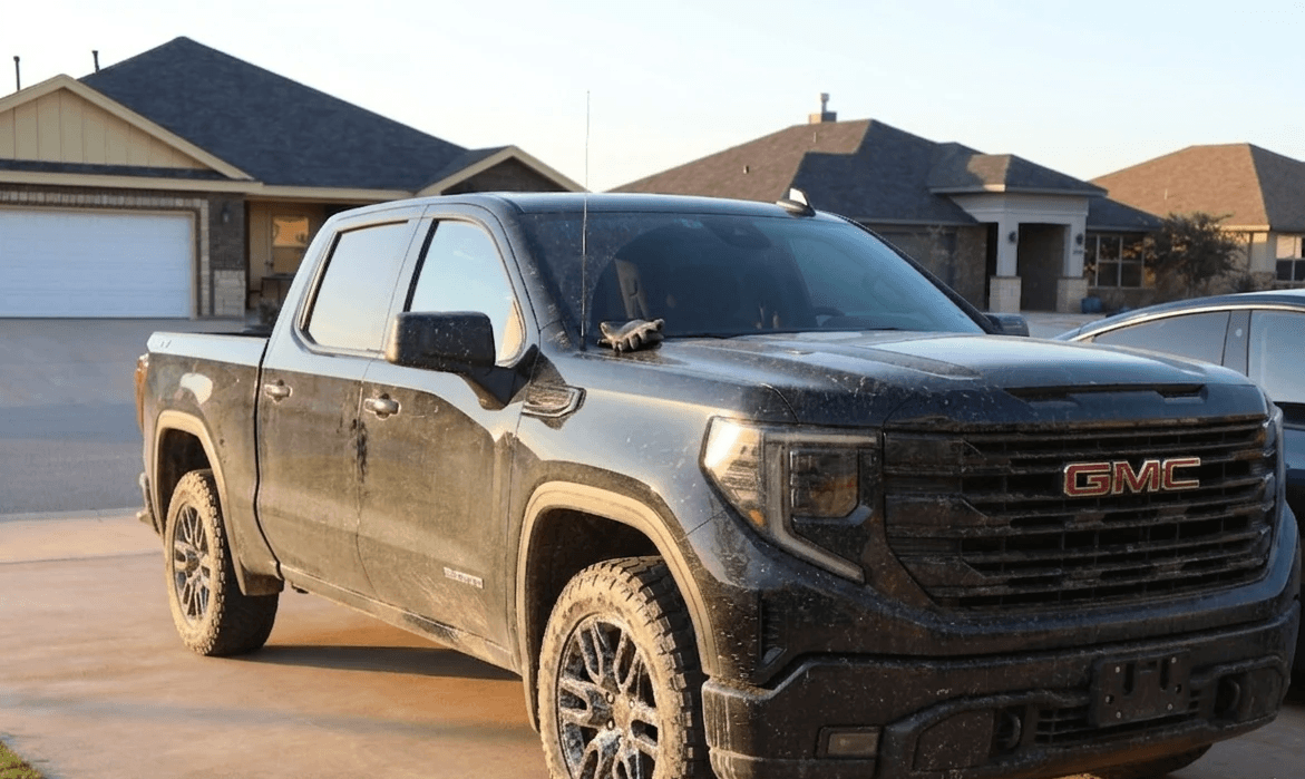 Black pickup truck before detailing