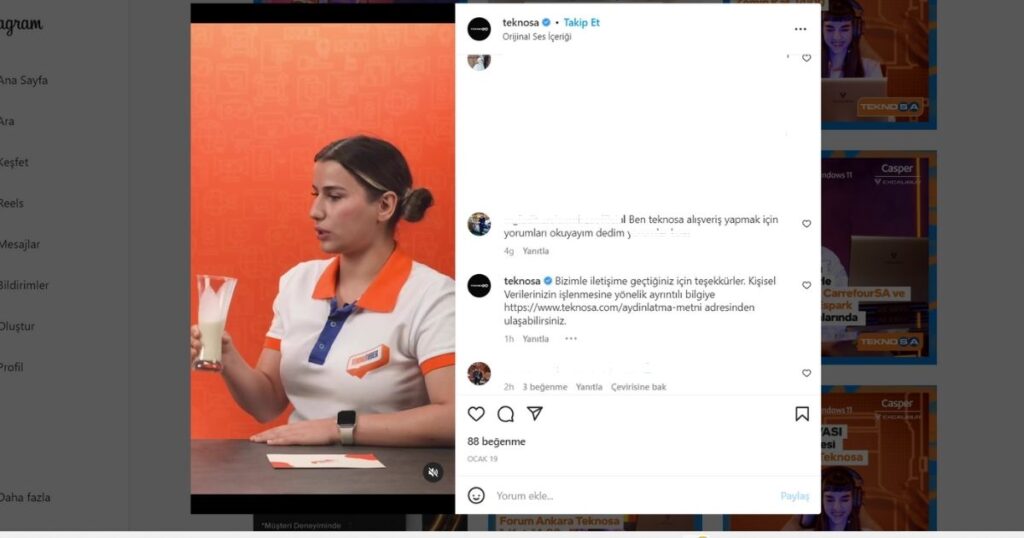 teknosa, ınsgtagram müşteri hizmetleri
