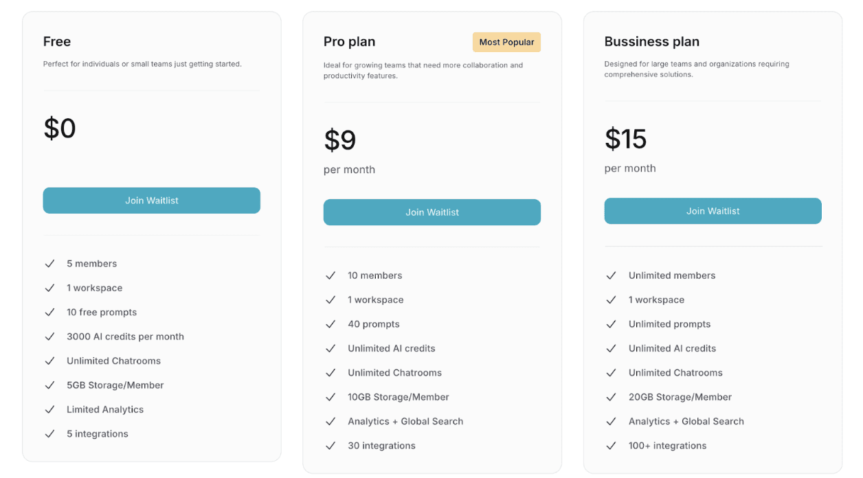 Prompteam.ai Pricing