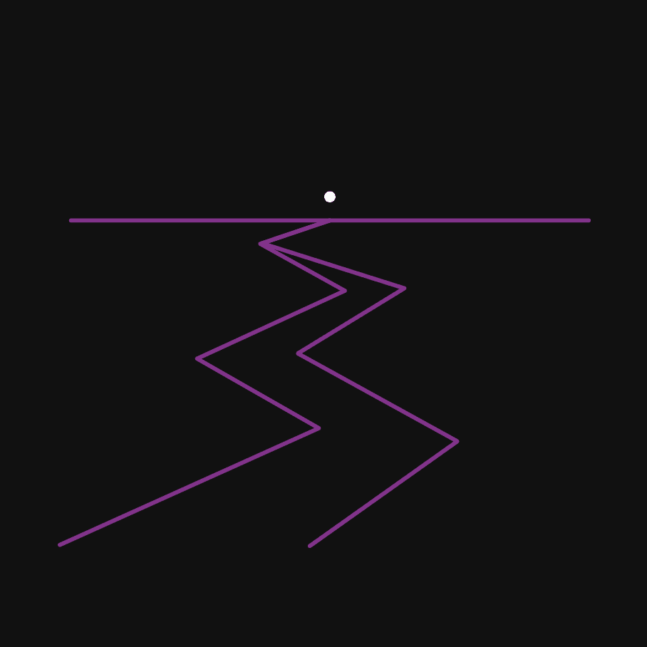 Simple line art of a stylised trail. purple lines on a black background.