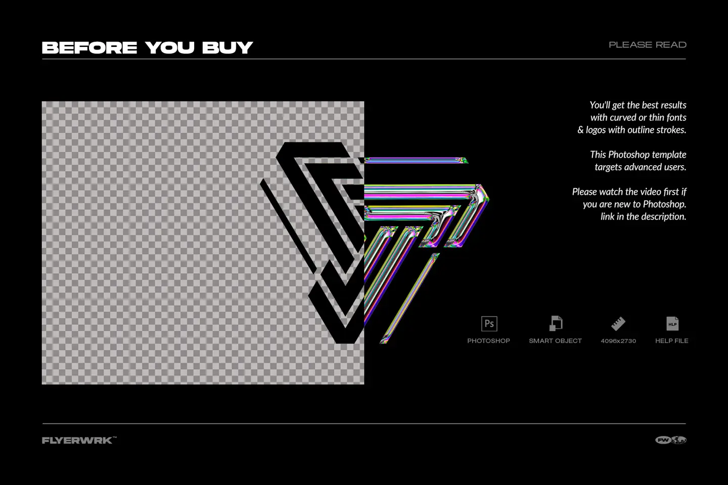 Neon chrome text effect Photoshop template showing editable logo transformation example