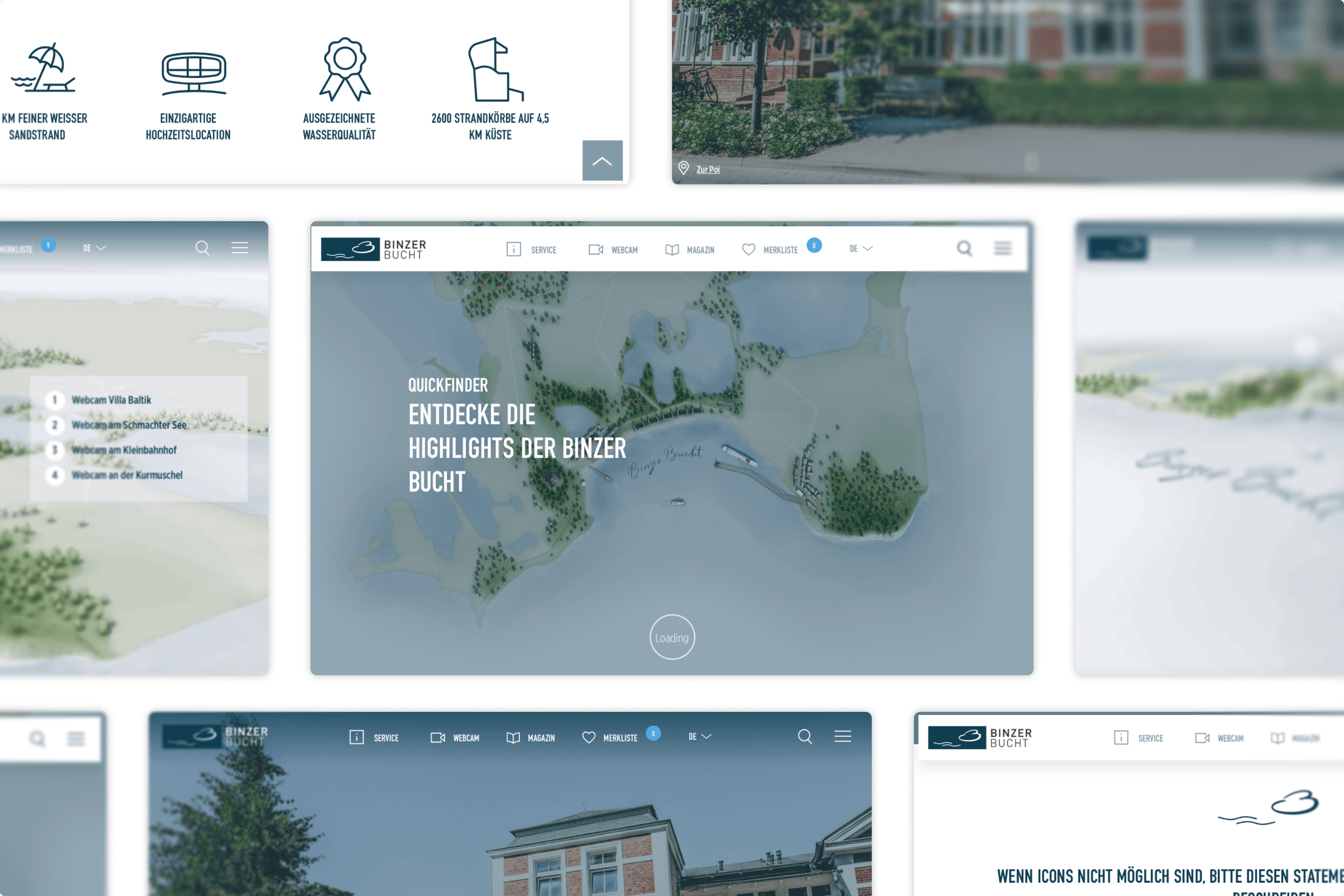 Binzer Bucht website with map and interactive elements