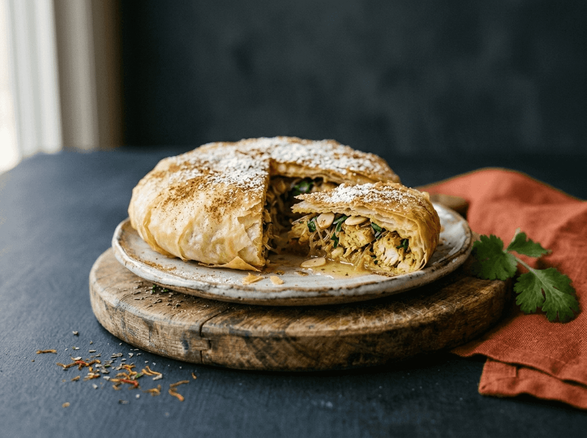 Fish bastilla – Crisp filo bastilla filled with seafood, vermicelli and herbs