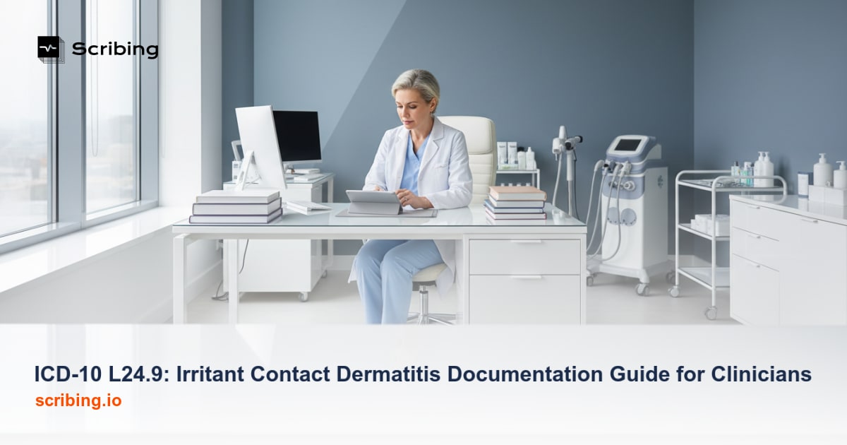 Clinical documentation workspace for irritant contact dermatitis ICD-10 L24.9 coding and diagnosis