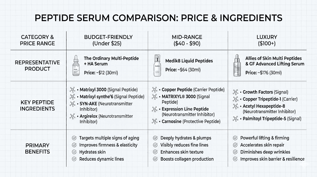 Collagen peptide serum price comparison with key ingredients