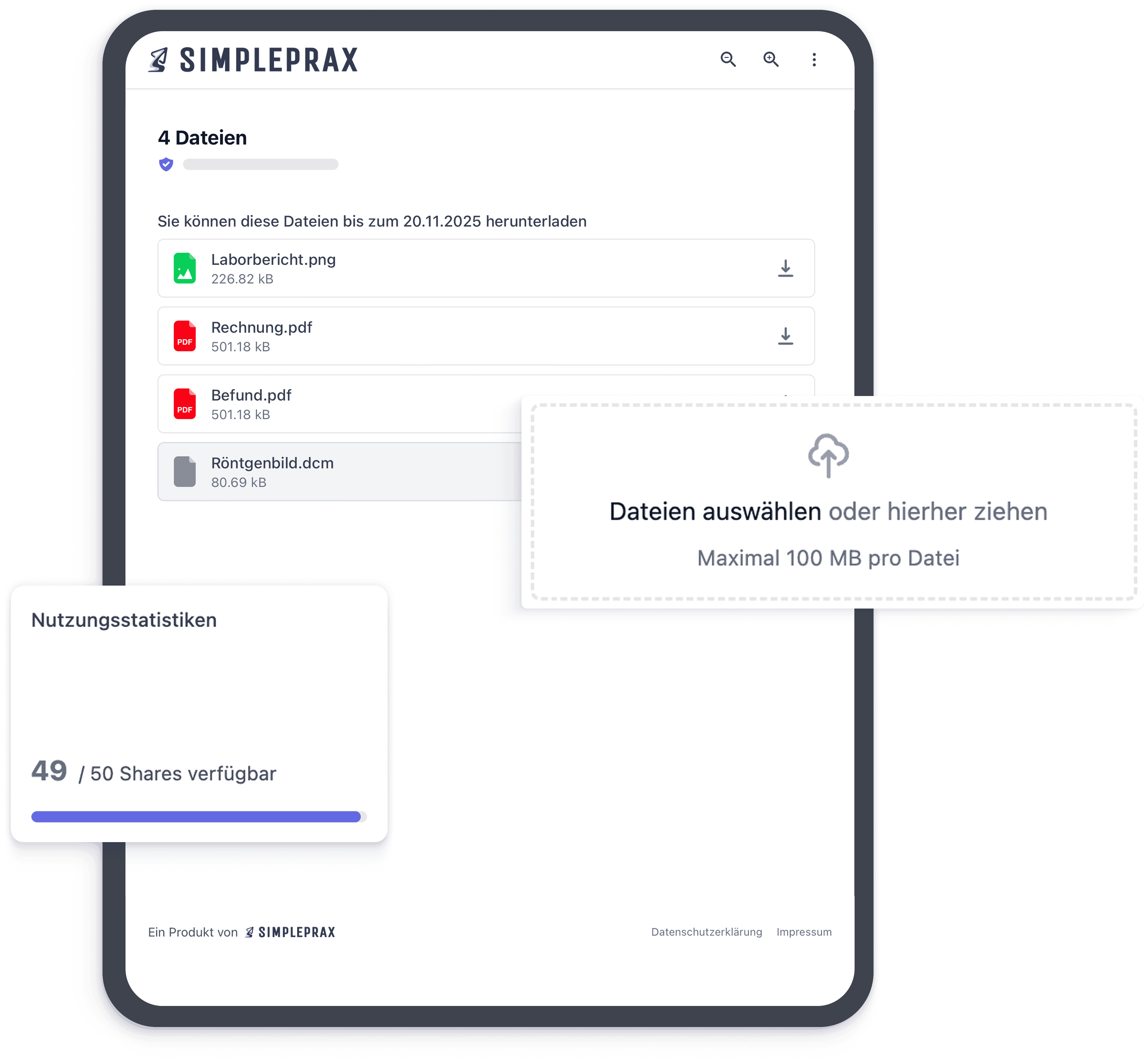 Beispielbild der Share Funktion wo Dokumente mit Patienten geteilt werden können