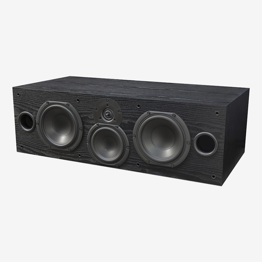 Black three-way center channel speaker