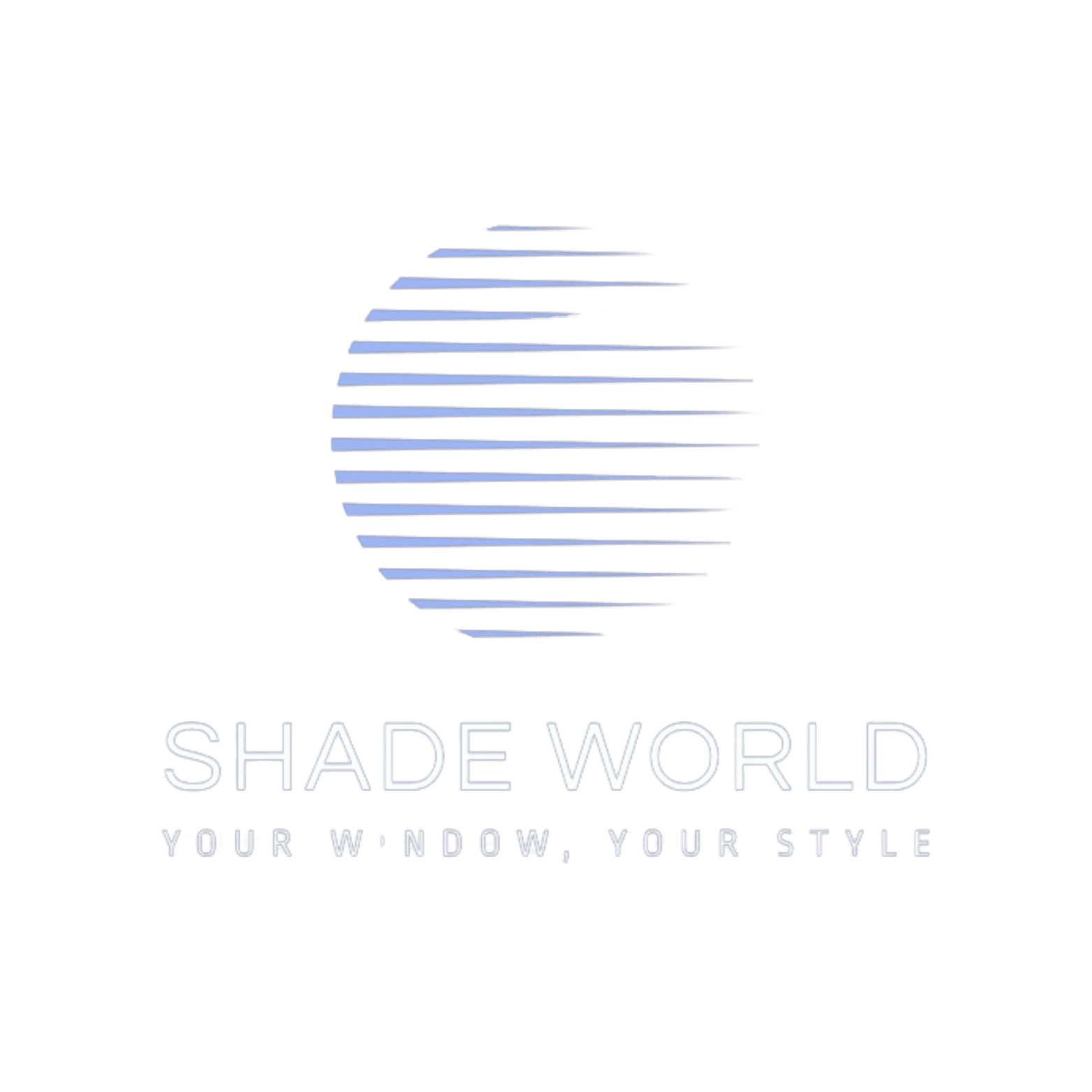 Logo of "Shade World" featuring a stylized globe design in blue with the company name below.