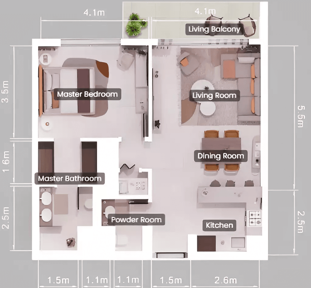Floor plan of a one-bedroom apartment featuring a kitchen and living area, labeled "Teal at Verdes by Haven."