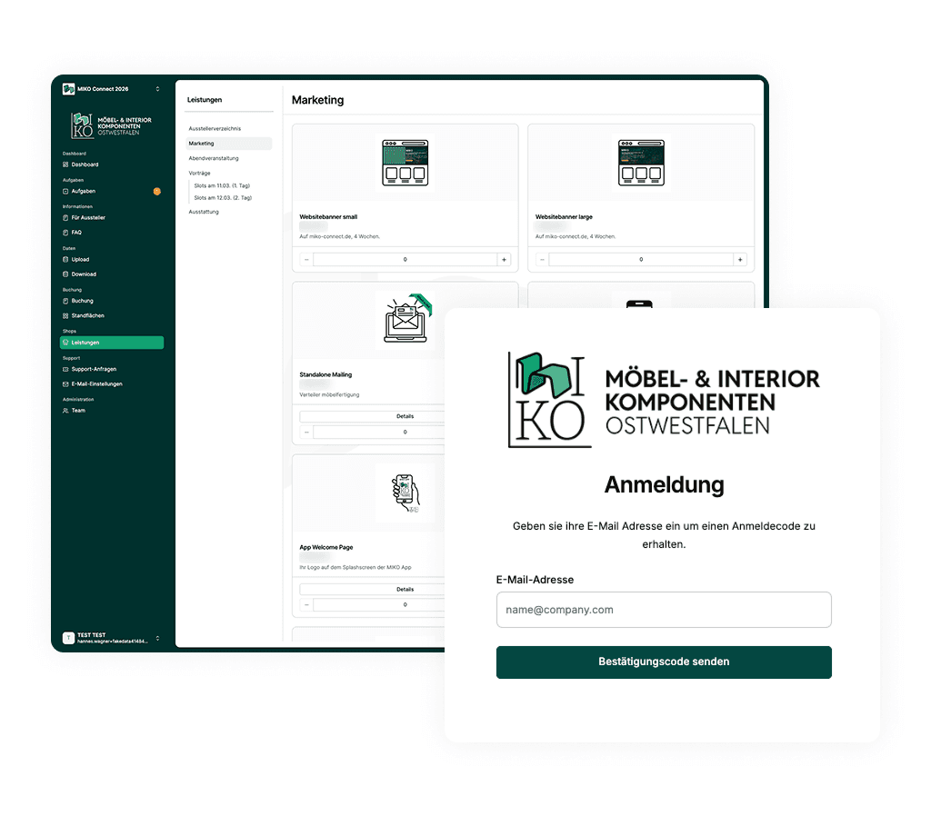 Fairoo CRM-Modul: Titel ‘Akquise & CRM’ mit Kurzerklärung links (‘Mit Fairoo CRM behalten Sie Ihre Sales-Pipeline im Blick…’), darunter Button ‘Demo’. Rechts eine Tabelle mit Kundenauswahl (Volkswagen AG, Audi, Skoda, Porsche, Renault) und Icons für HubSpot, Pipedrive, SAP sowie Lead-Zähler ‘189 Leads’.