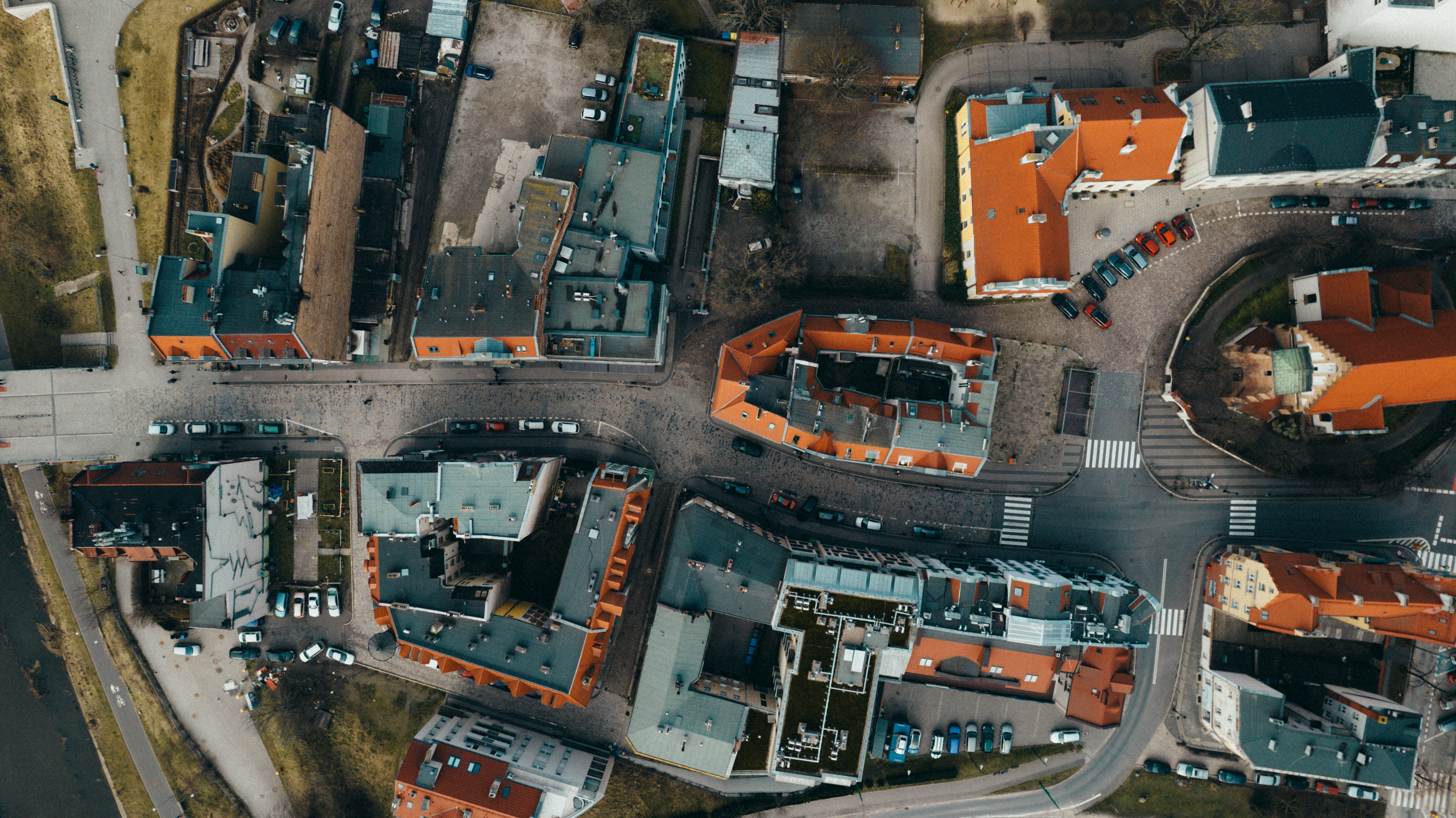 an aerial view of a city with lots of buildings