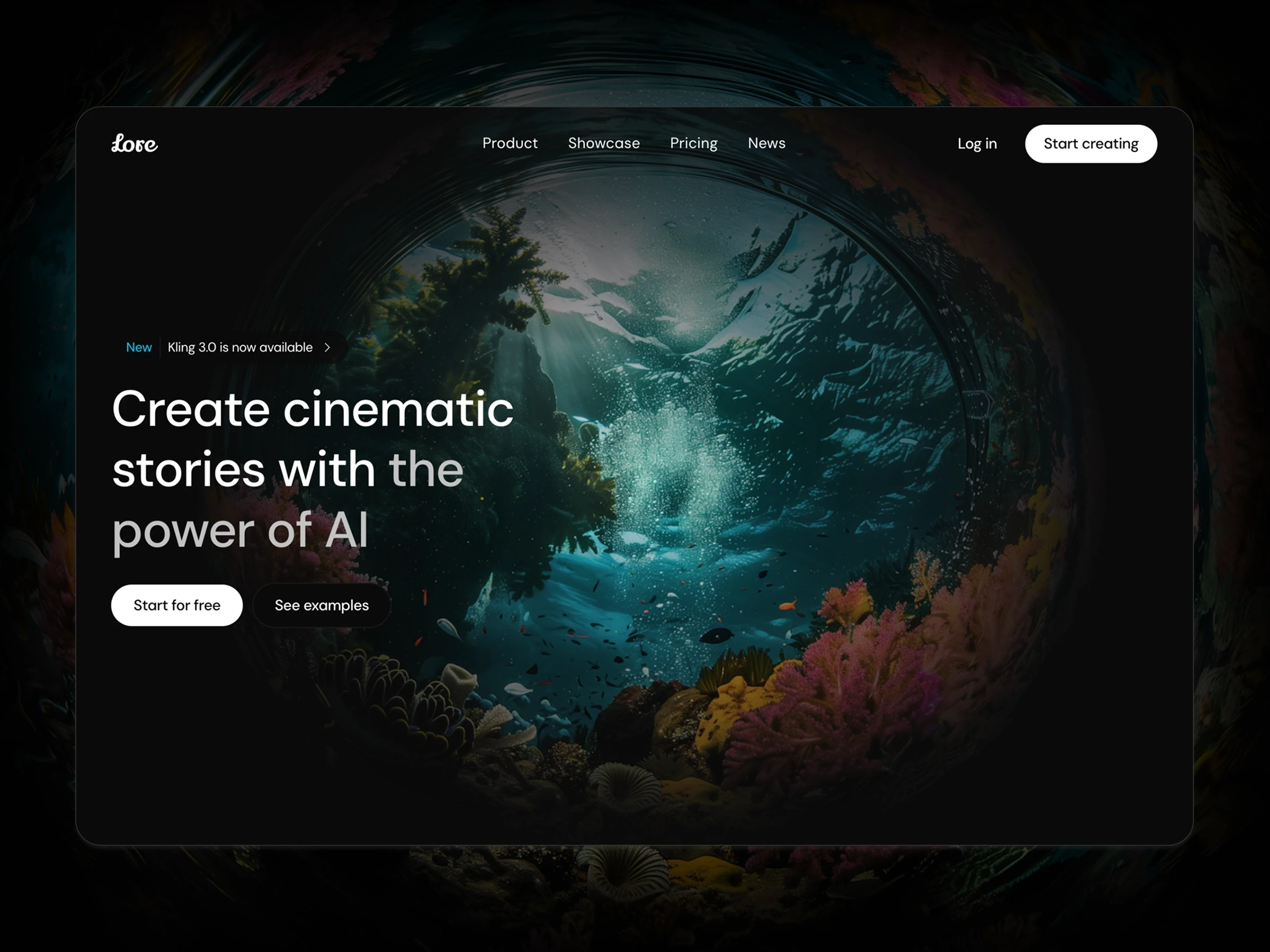Lore — Dark Framer Template for AI Products