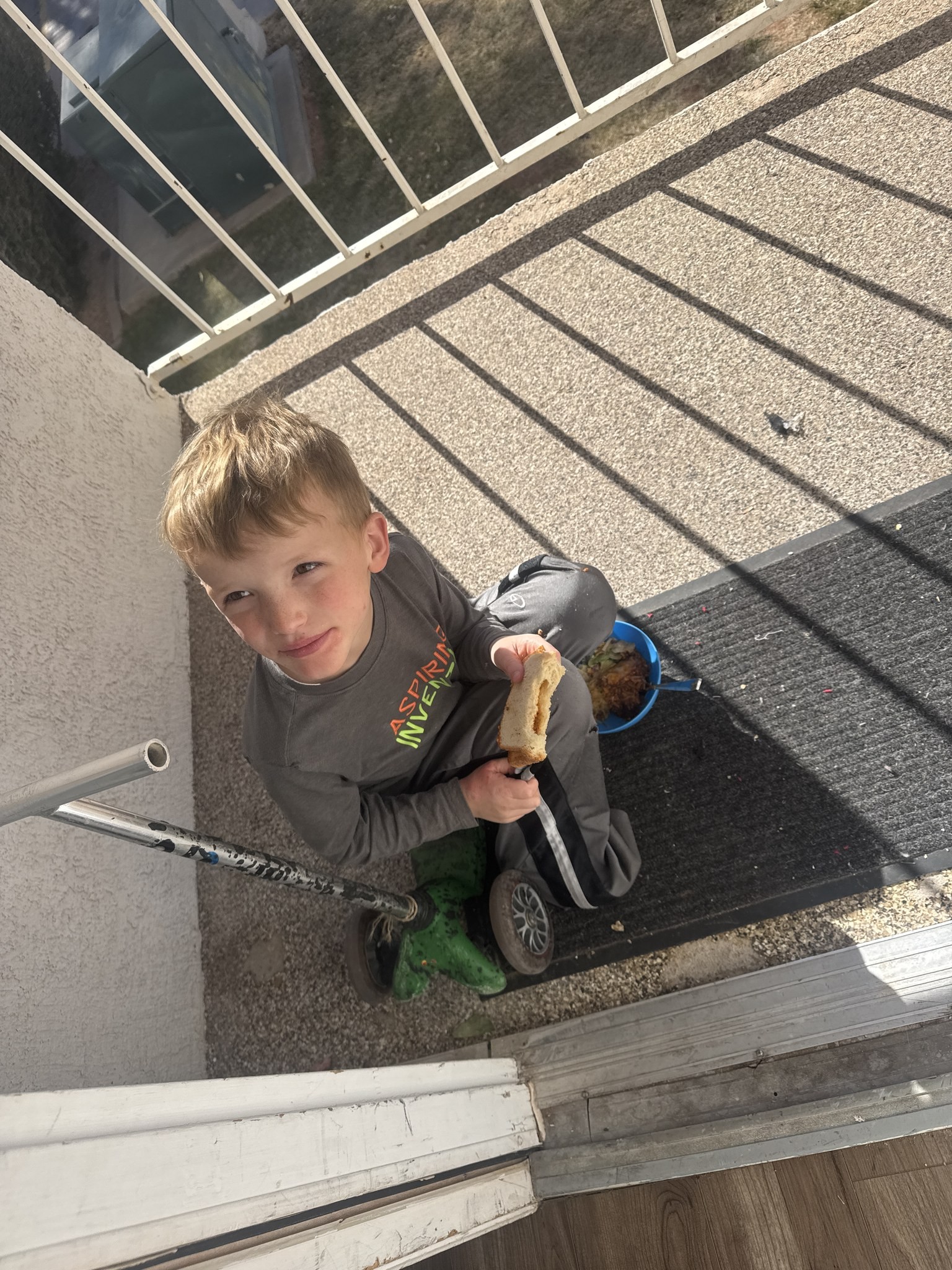 Hyrum on the balcony near St. George, Utah