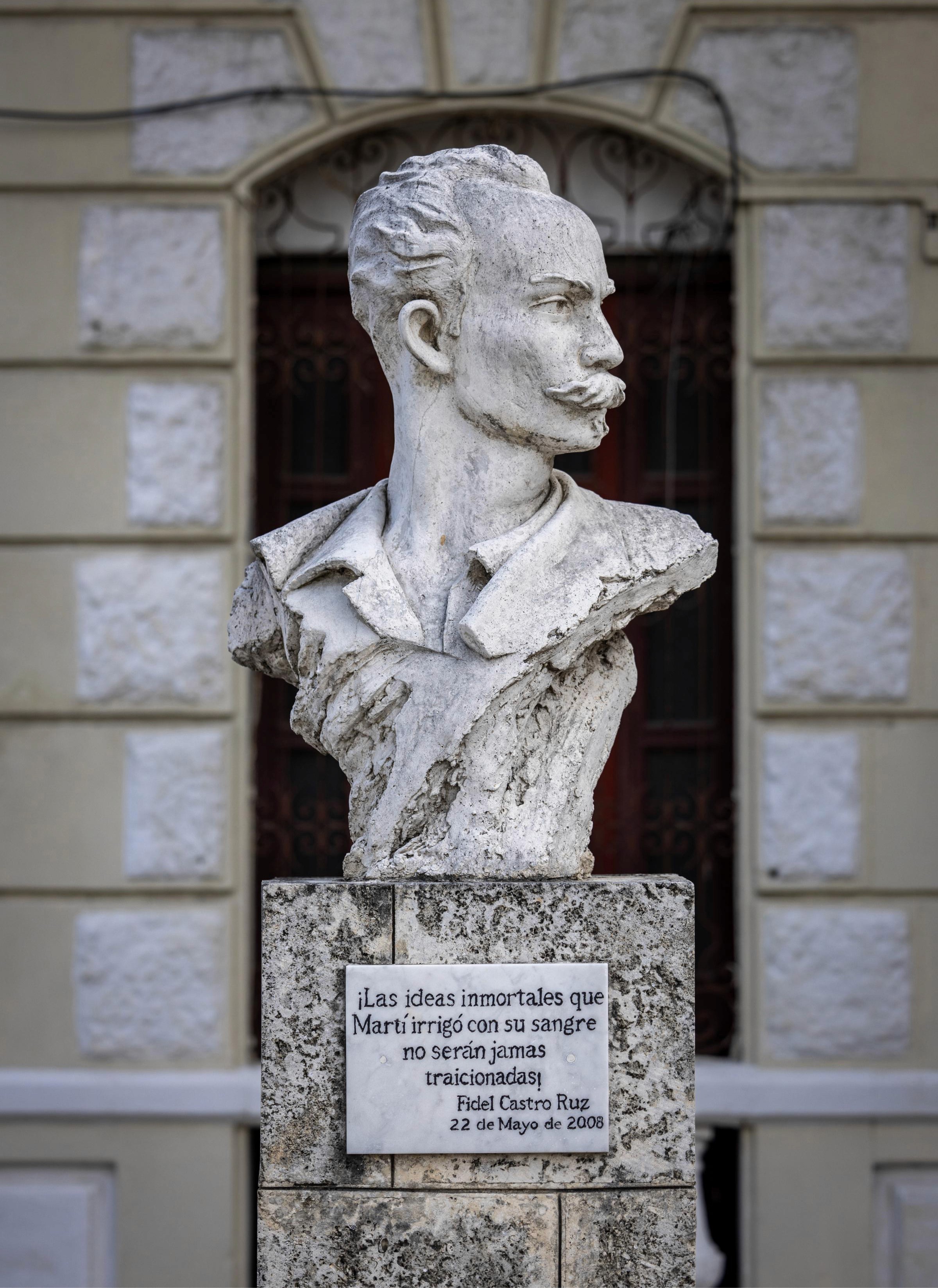 Bust of José Martí - Cuban poet and essayist, who became the symbol of Cuba’s struggle for independence from Spain. Fidel’s quote here about him translates as: “The immortal ideas that Martí irrigated with his blood will never be betrayed!”