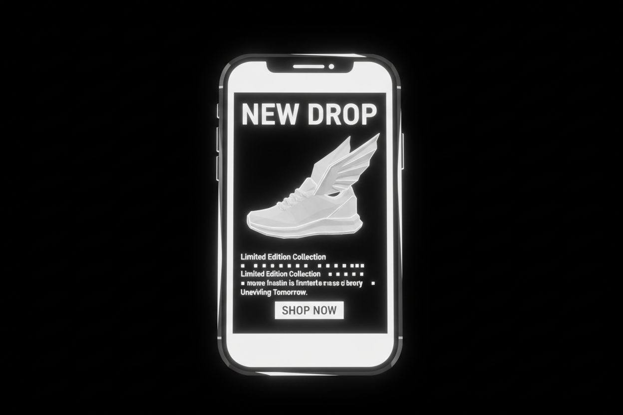 Ecommerce product launch email on a smartphone