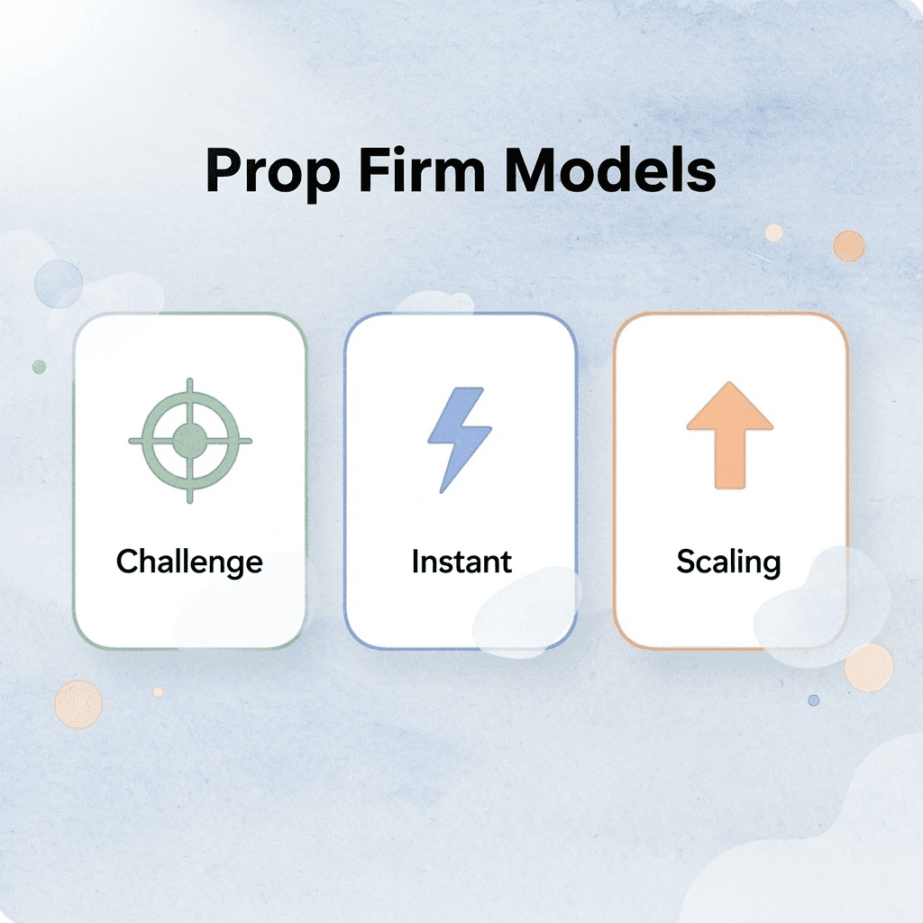 Three prop firm model types with their characteristics