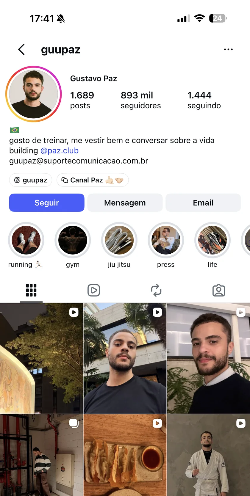 Perfil de Gustavo Paz no Instagram