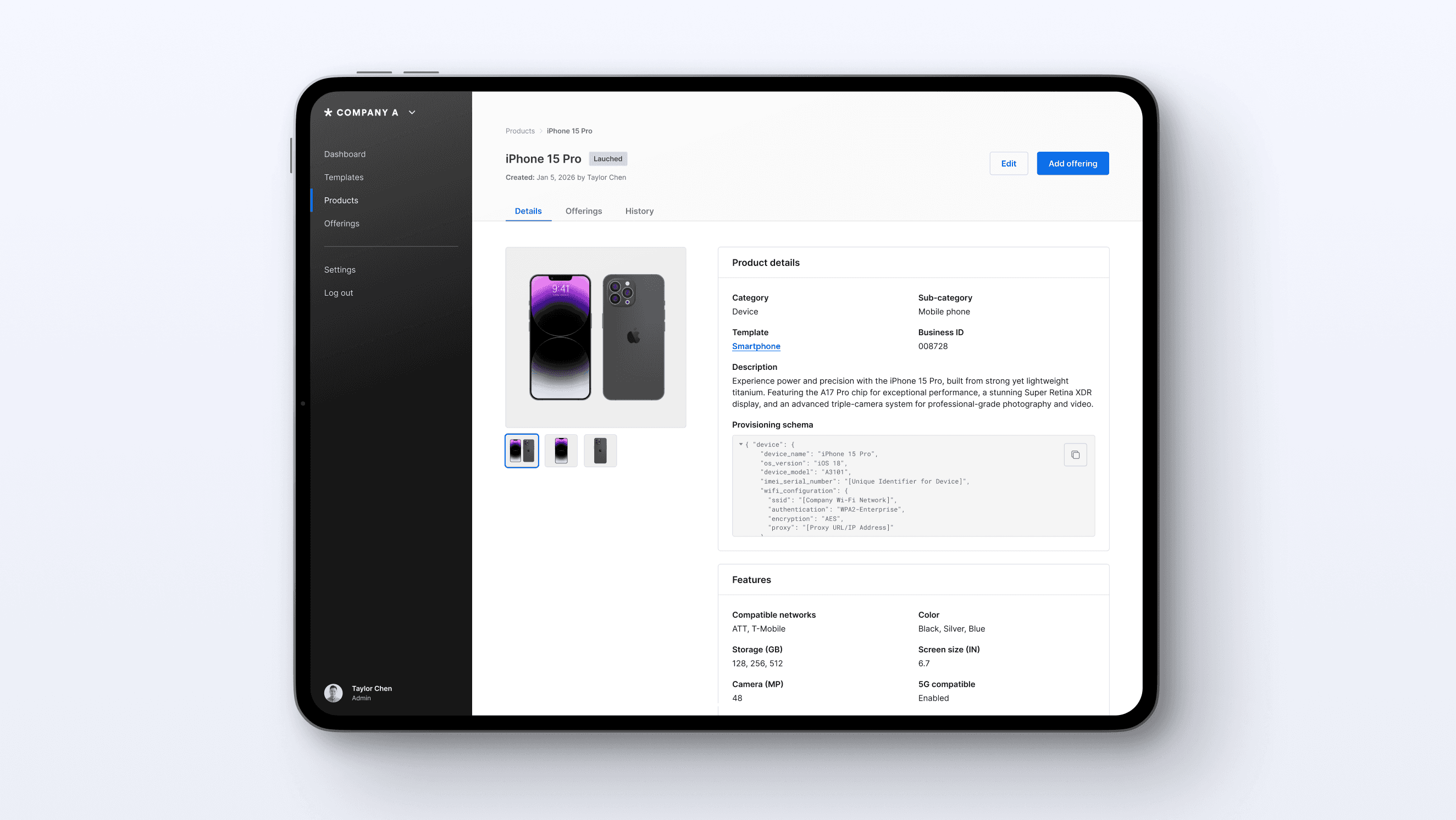 Image of a product catalog interface design