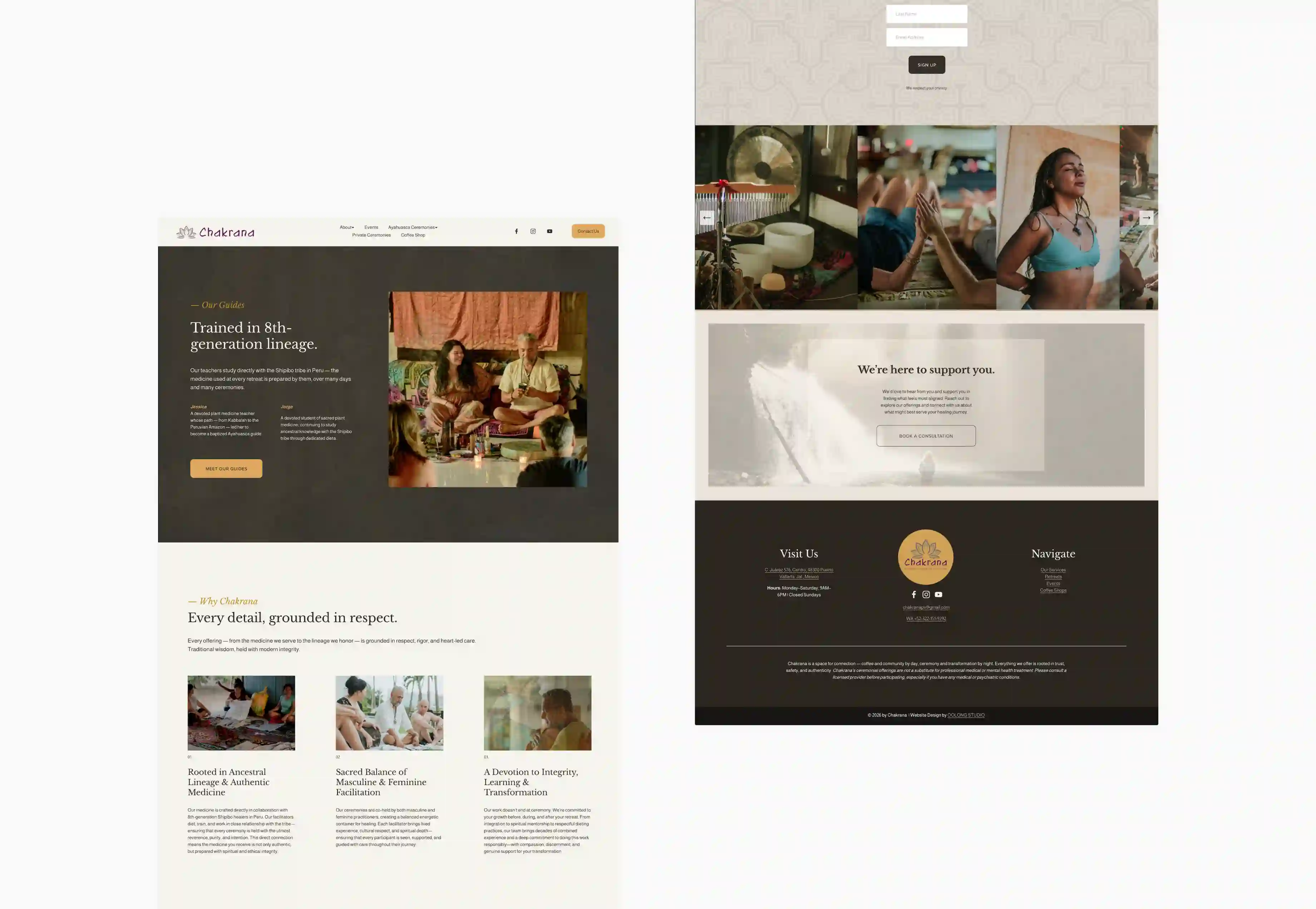 Chakrana retreat website homepage design, desktop view