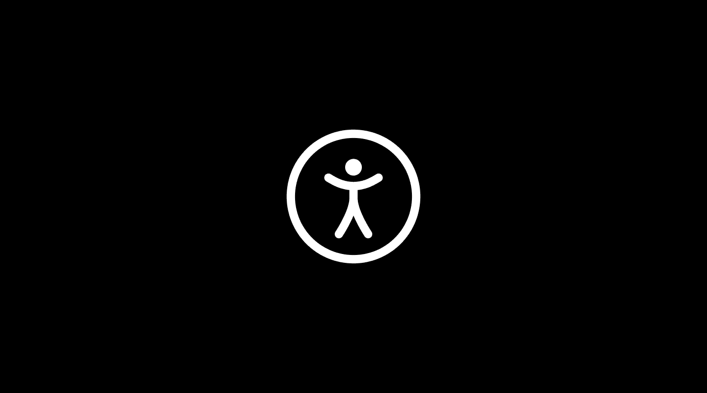 White accessibility icon featuring a stylized human figure inside a circle.