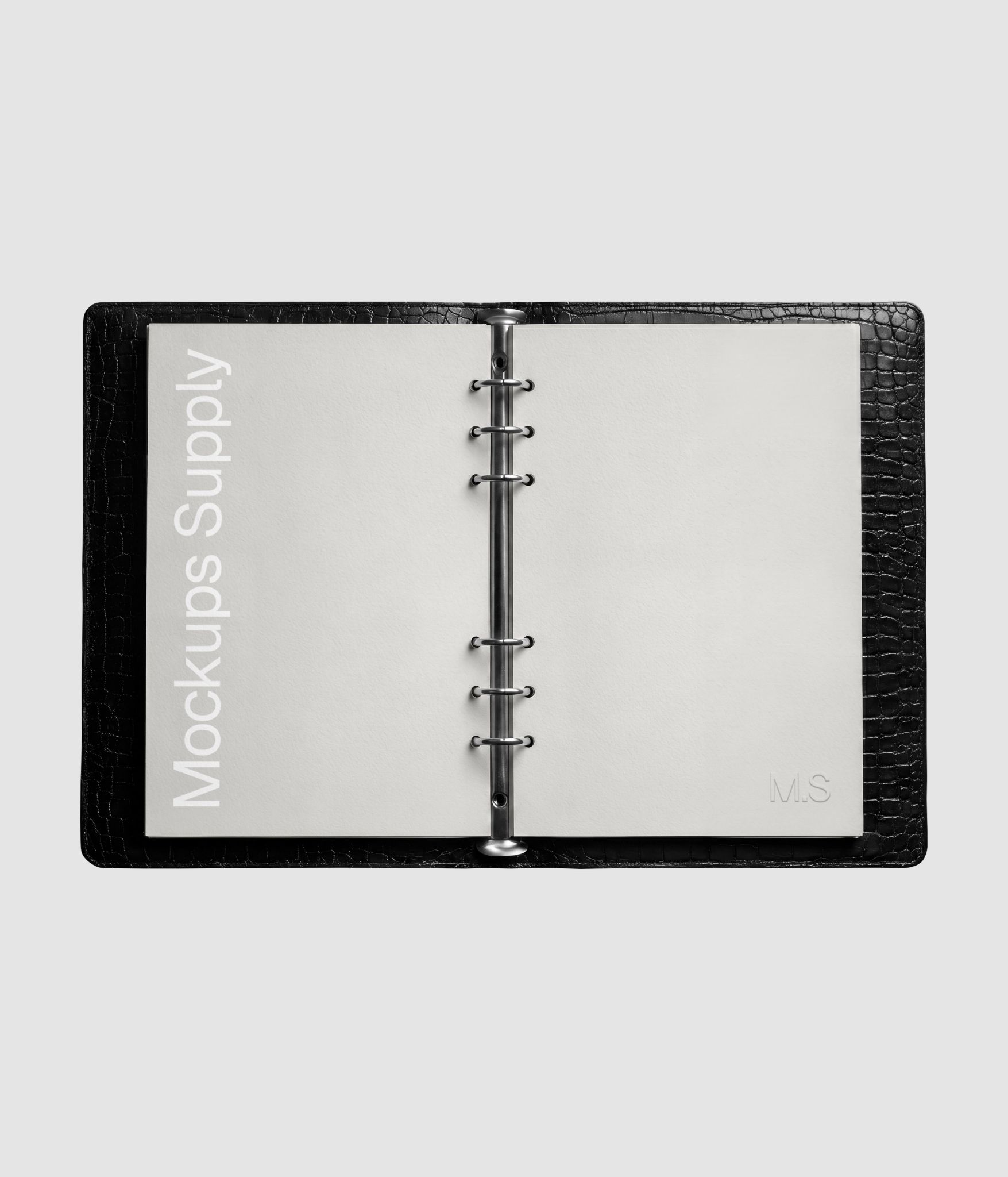 Luxury leather binder notebook mockup with crocodile pattern and editable layout