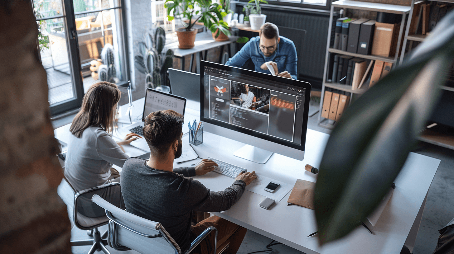 Laptop on a clean desk next to modern decor.