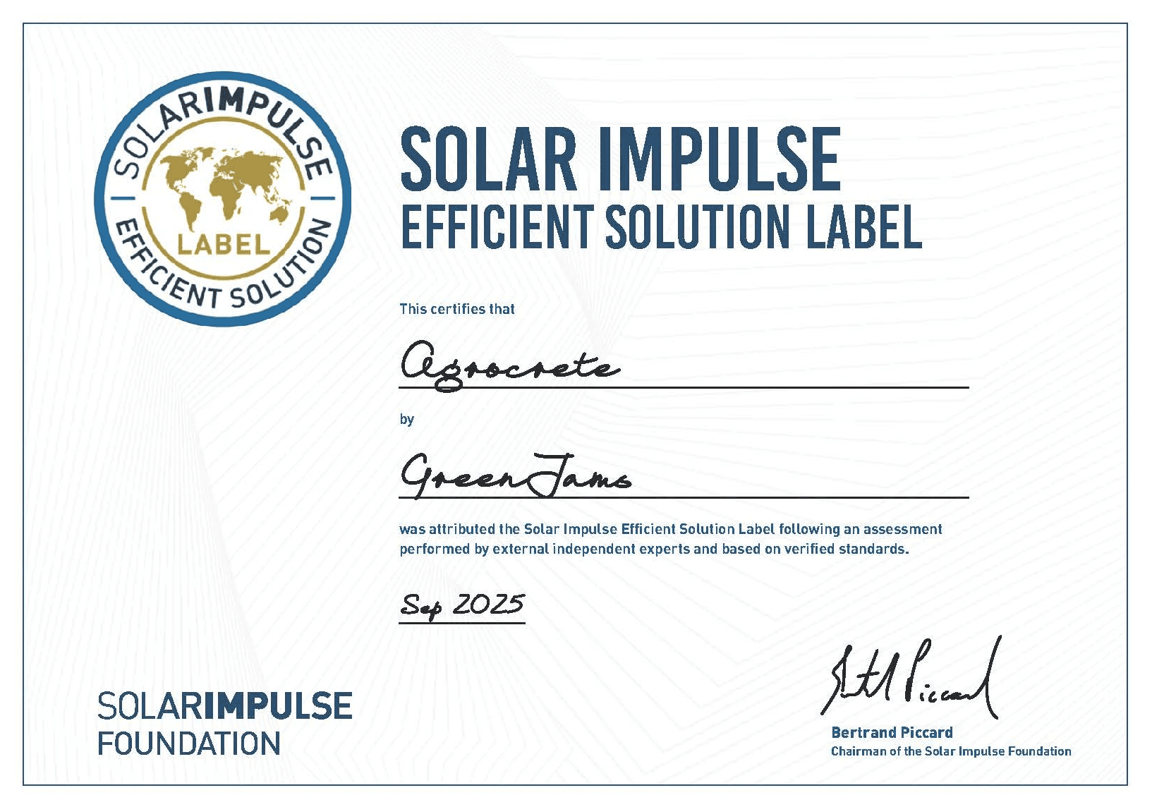 Solar Impulse Certificate- GreenJams