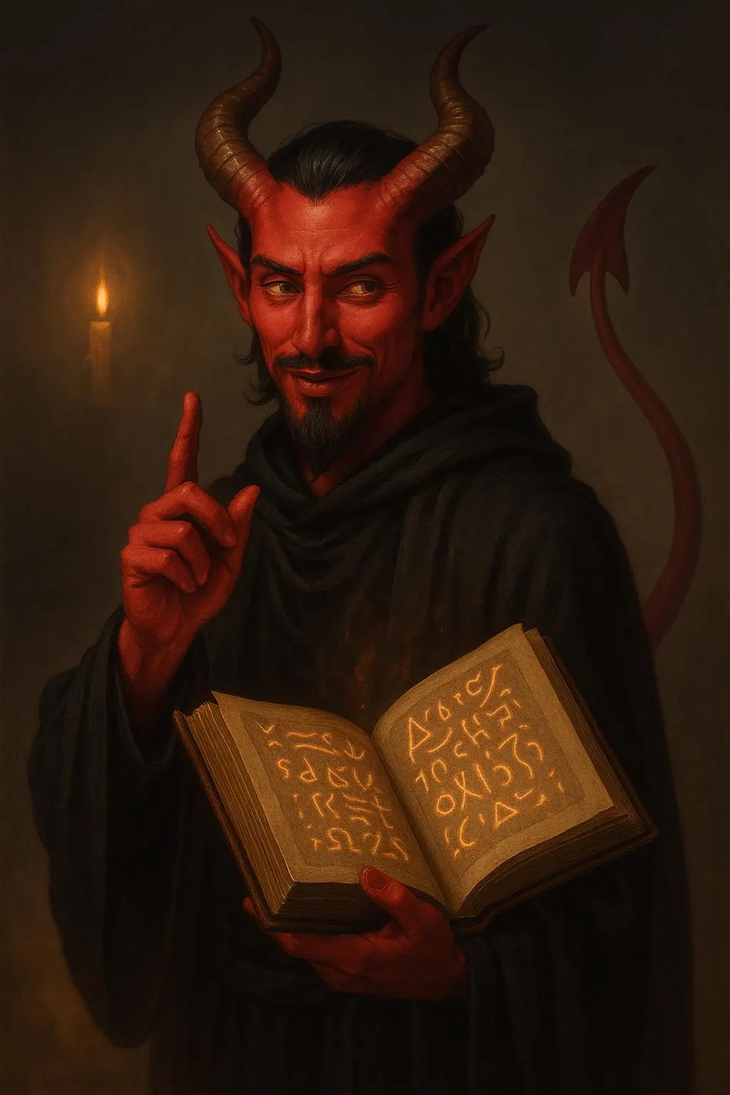 Tiefling warlock with horns and magic made by AI DnD Character Generator