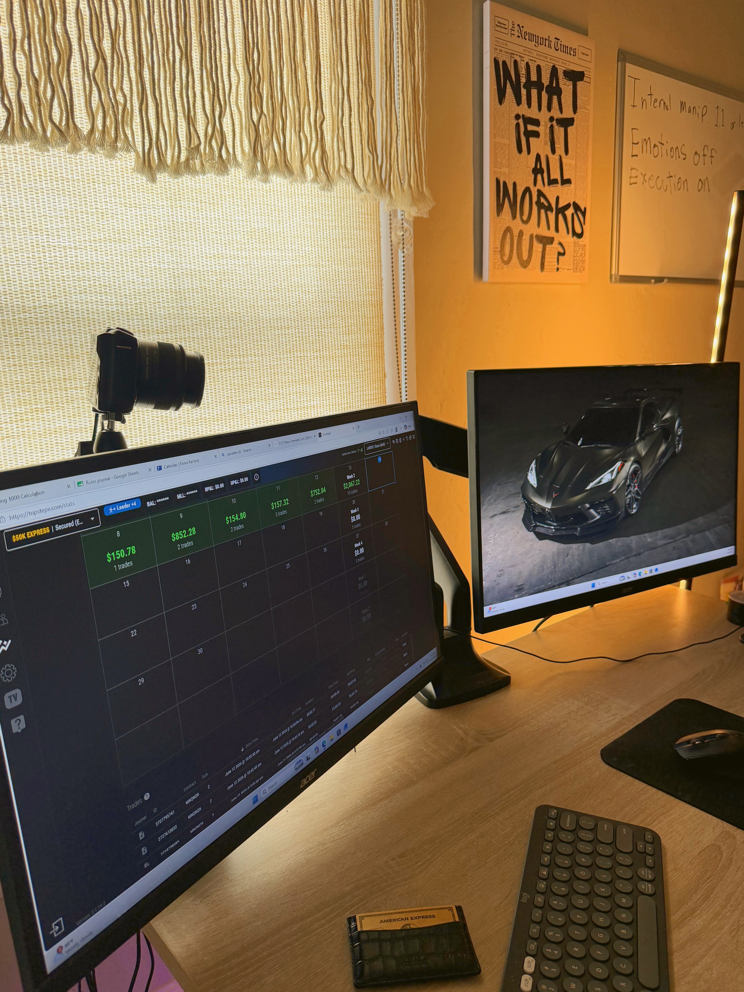 Trading desk and performance calendar