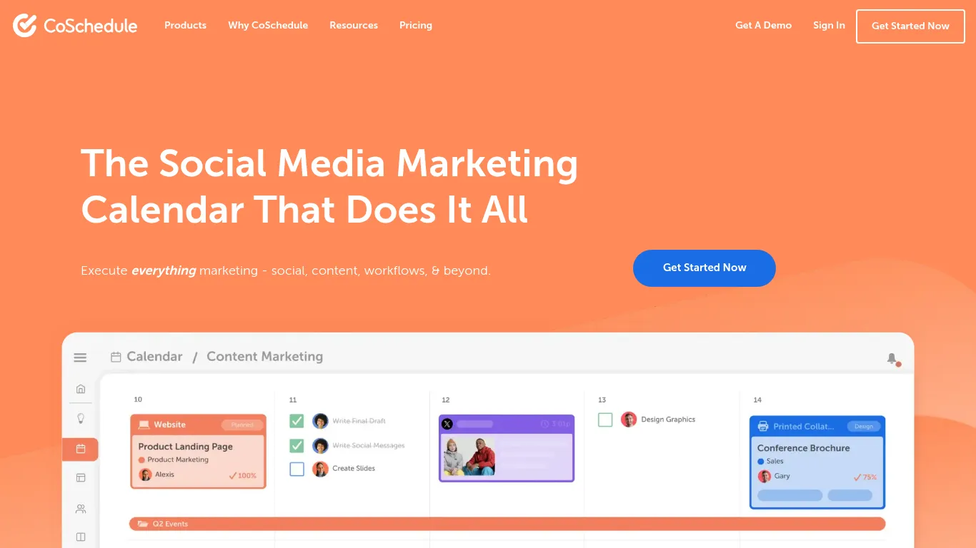 Page d’accueil CoSchedule - aperçu du calendrier social et marketing