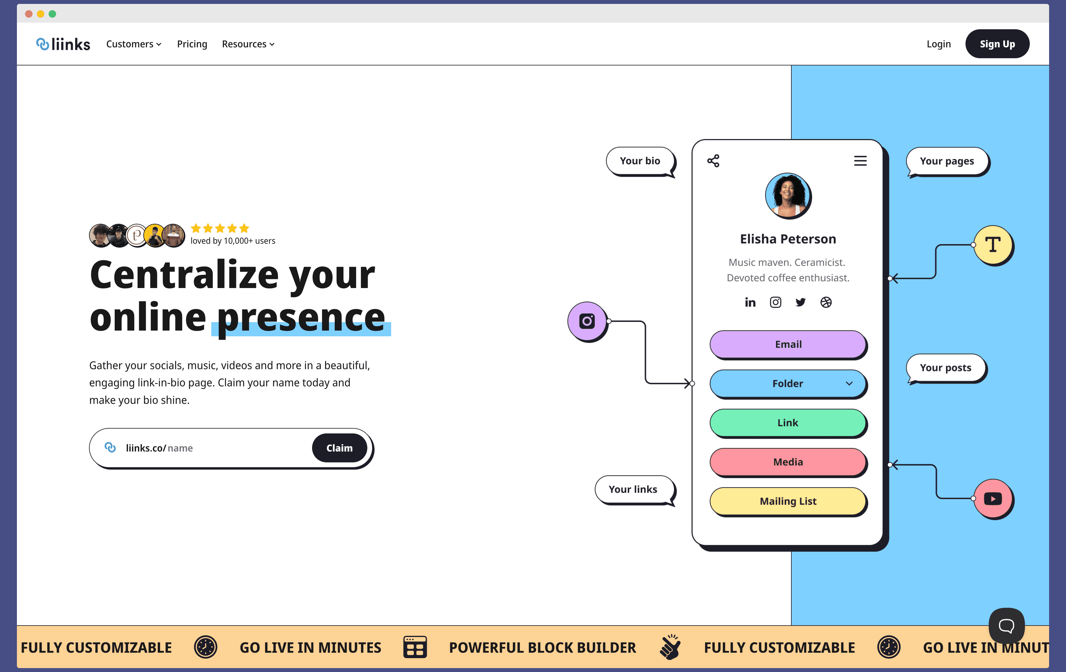 A screenshot of Liinks landing page