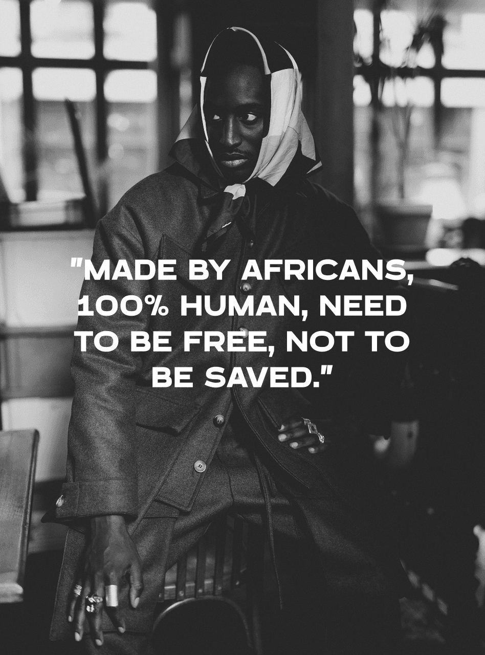 Black and white portrait carrying a quote from the campaign