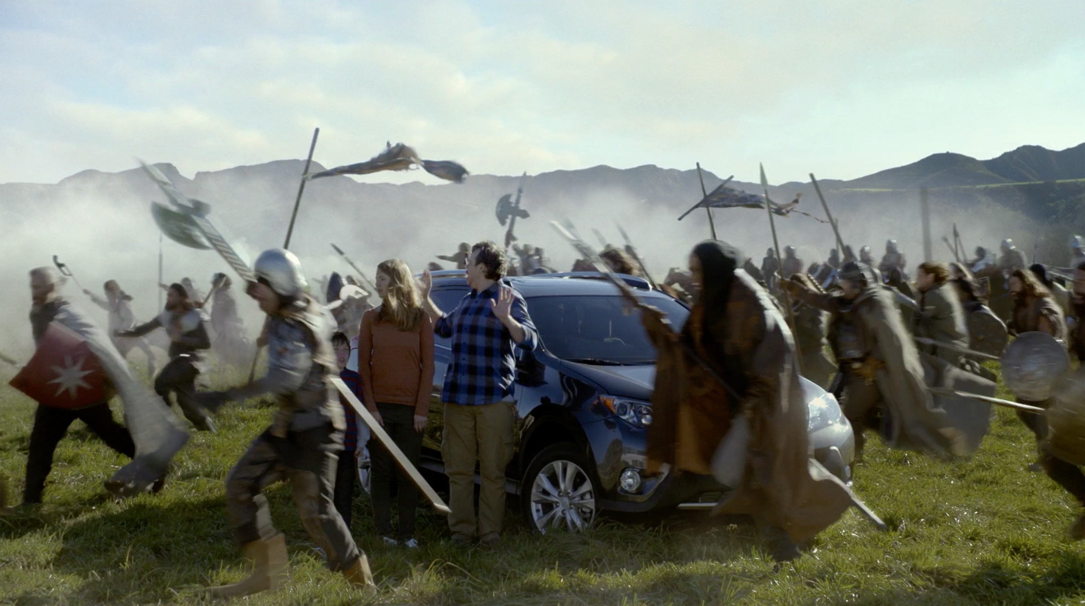 An epic visigoth invasion with a Toyota RAV4 in the middle of the fray