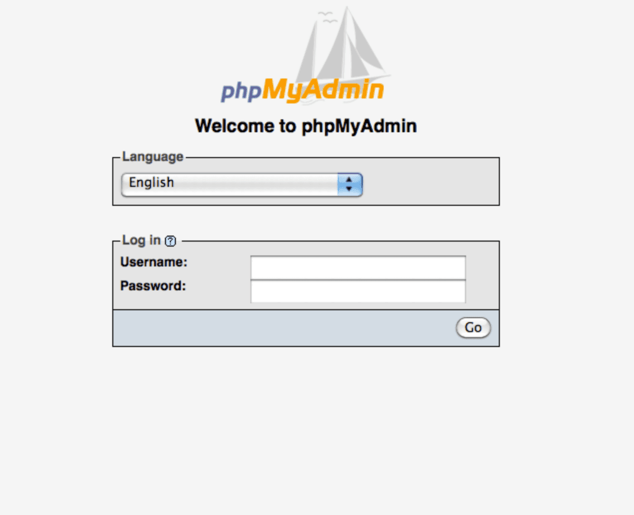 The PHPMyAdmin login interface.