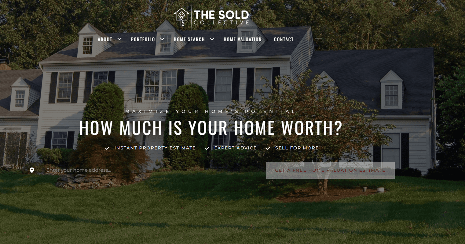 a real estate landing page example from the Sold Collective