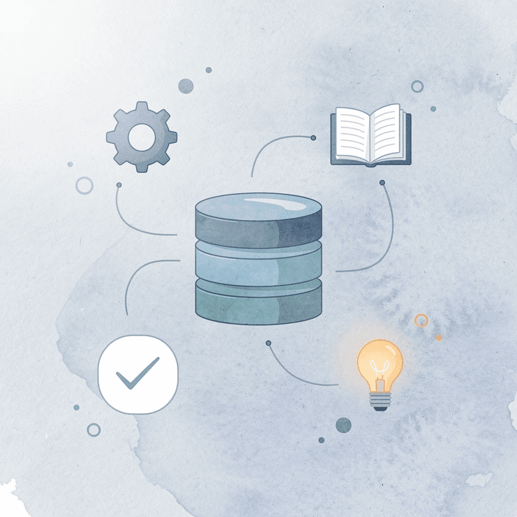 Central database icon connected to laptop, email, server, and cloud icons showing disconnected systems - AI Document Review