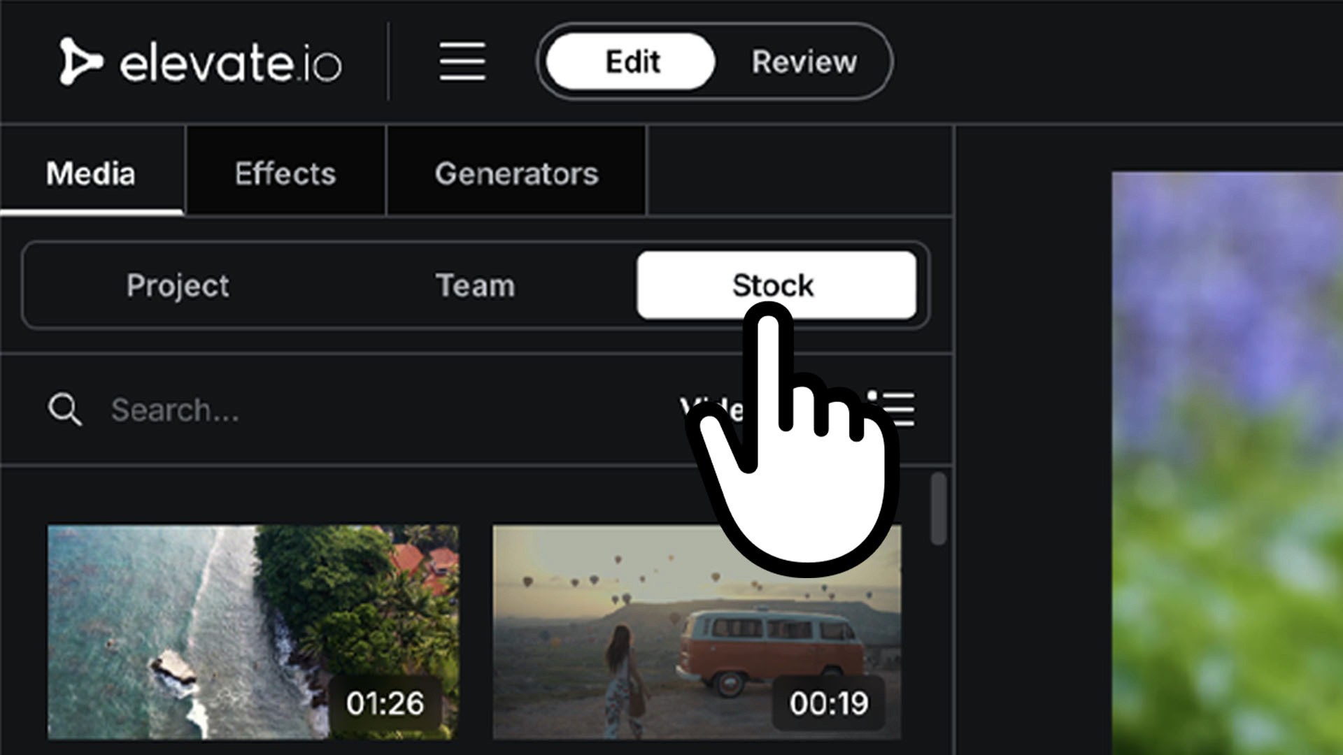 elevate.io user interface