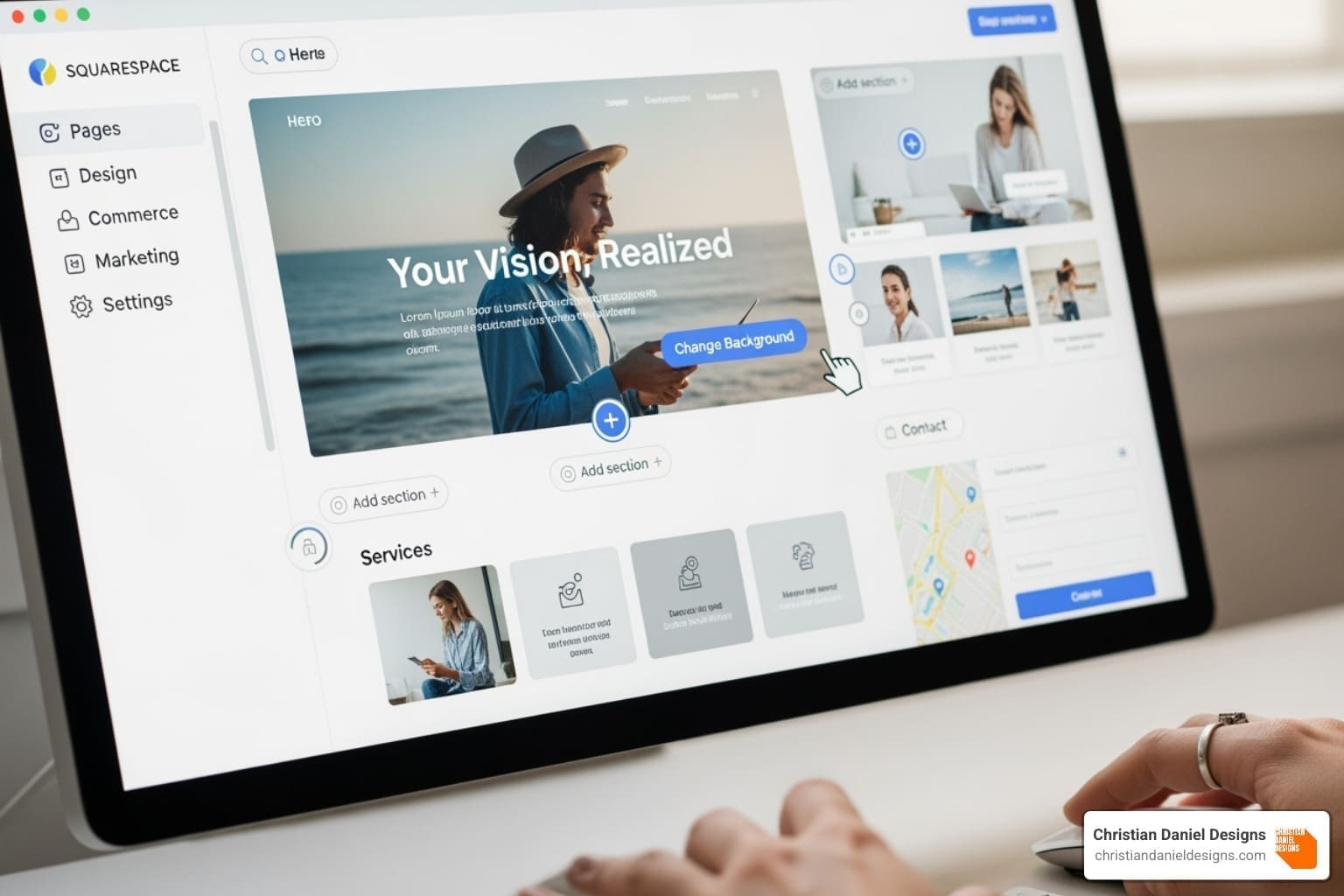 A designer working on a Squarespace design template