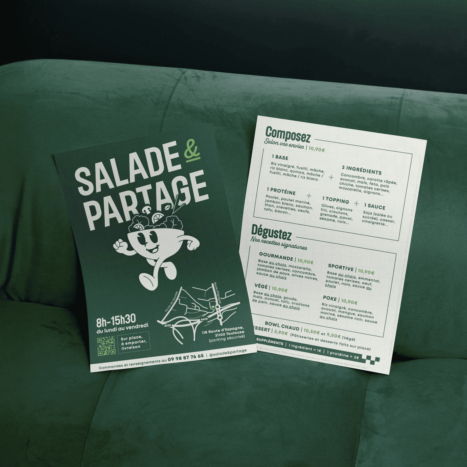 Flyer recto-verso avec menu du restaurant Salade & Partage