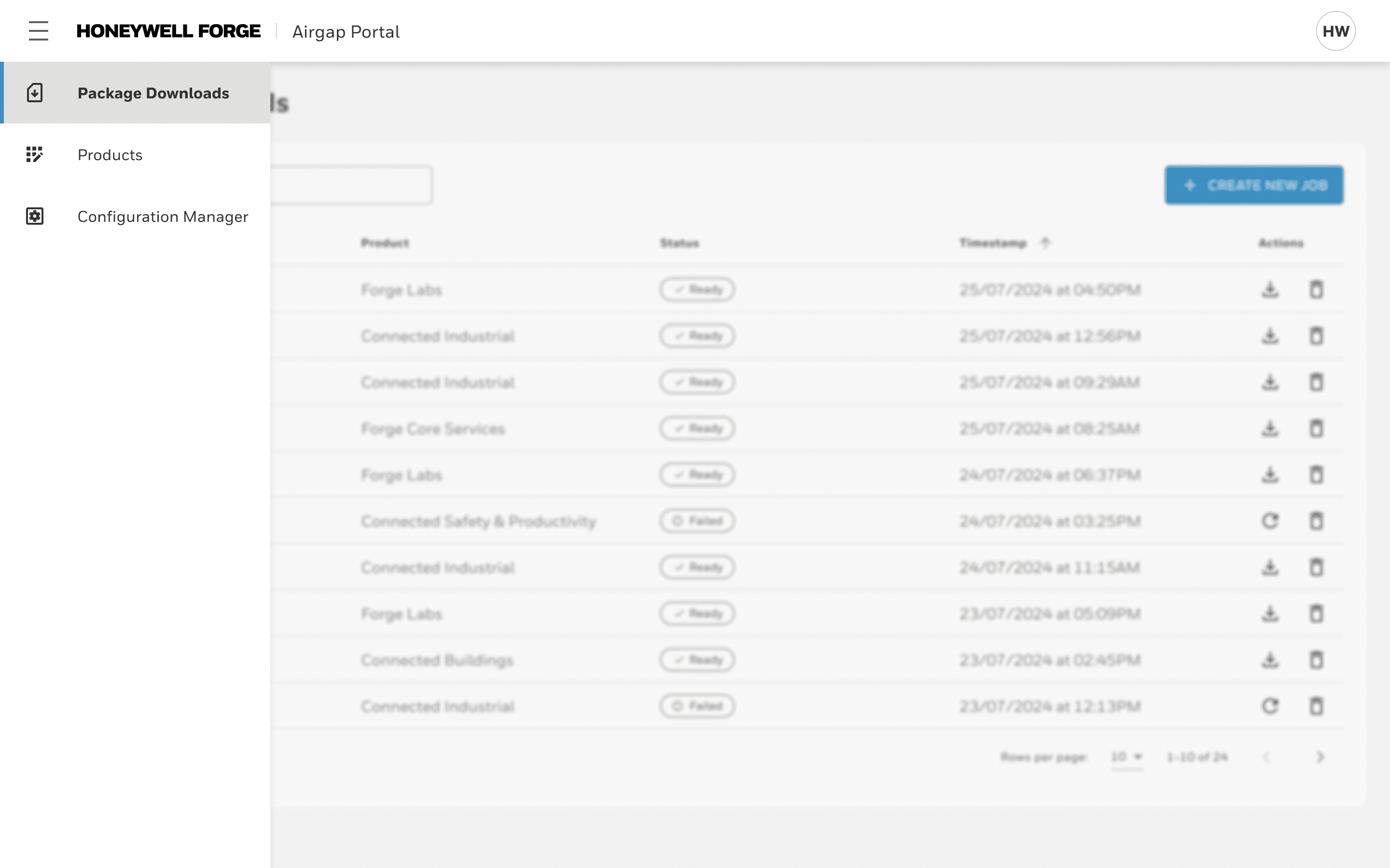 Navigation menu for the Airgap Portal