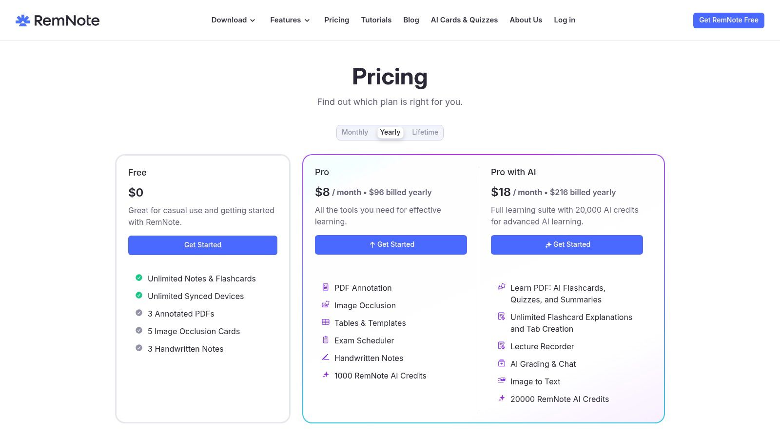 RemNote pricing plans for AP World History flashcards