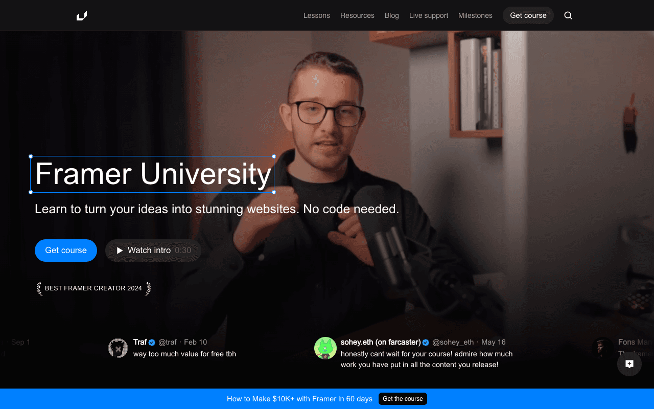 Framer University екранна снимка