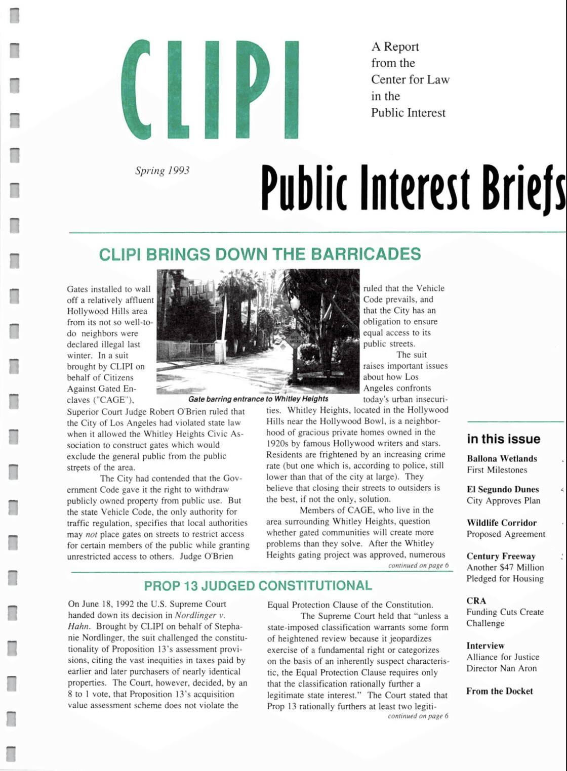 Cover of Center for Law In The Public Interest's Quarterly Report, Spring 1993 Edition Public Interest Briefs