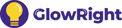 GlowRight logo with yellow lightbulb icon and rounded purple wordmark