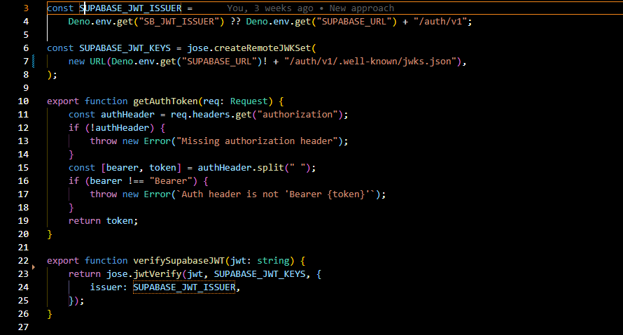 Showing the Supabase codebase with the breaking change related to a security update