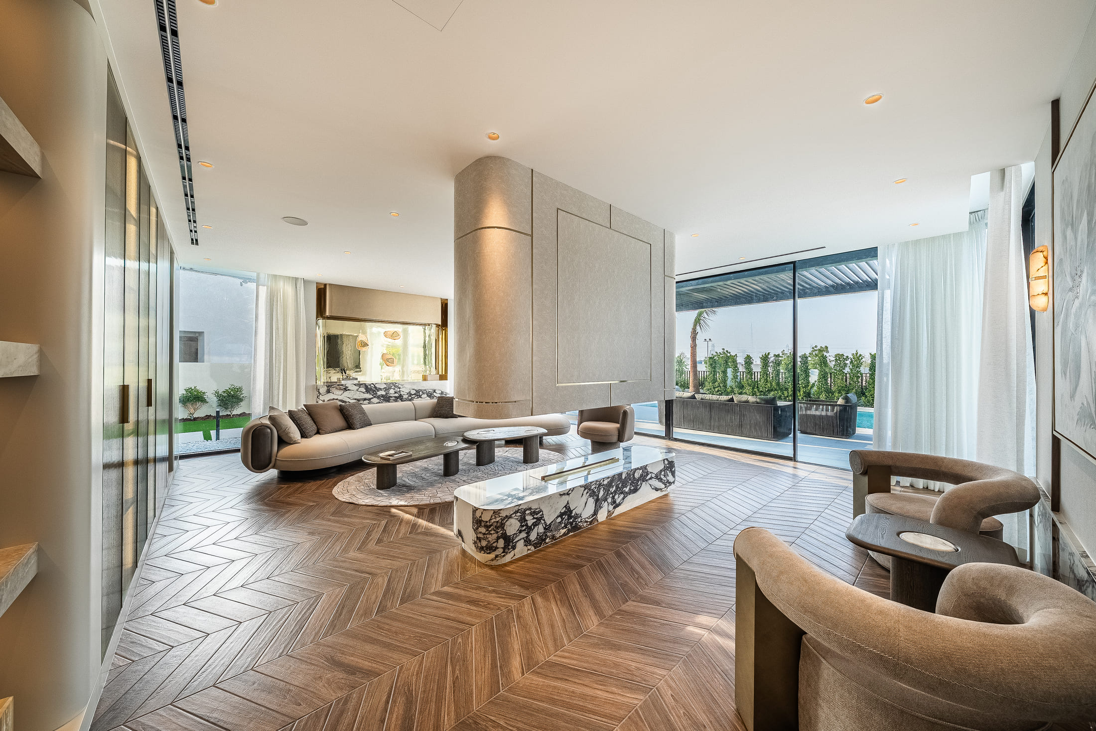 Image of a large villa with big glass windows