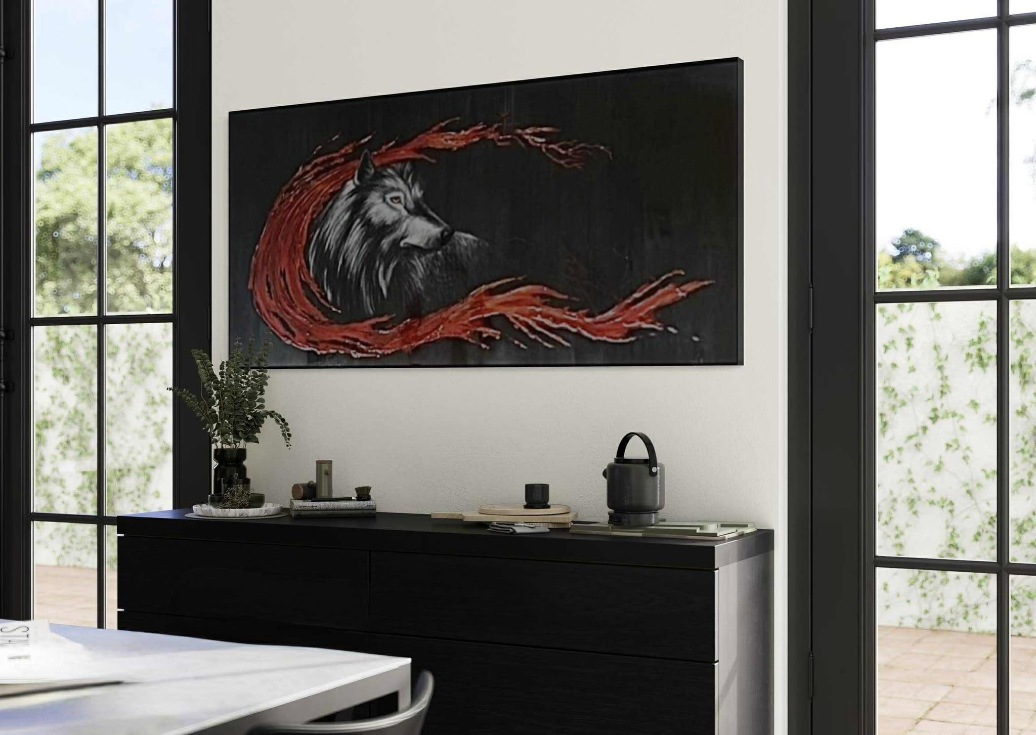 La toile loup accrocher sur un mur