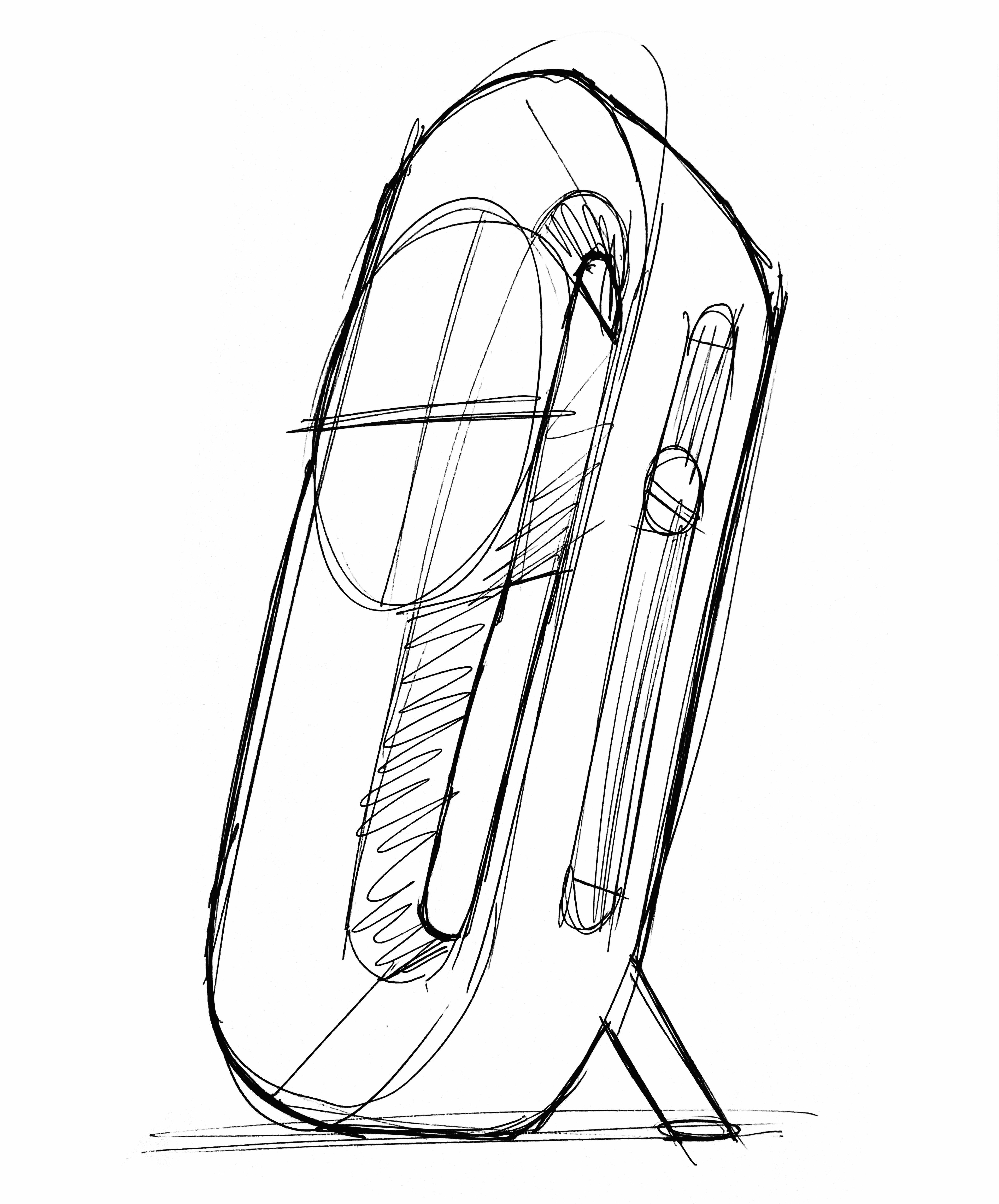 Concept sketch in black ink on a transparent background for the Lift alarm clock.